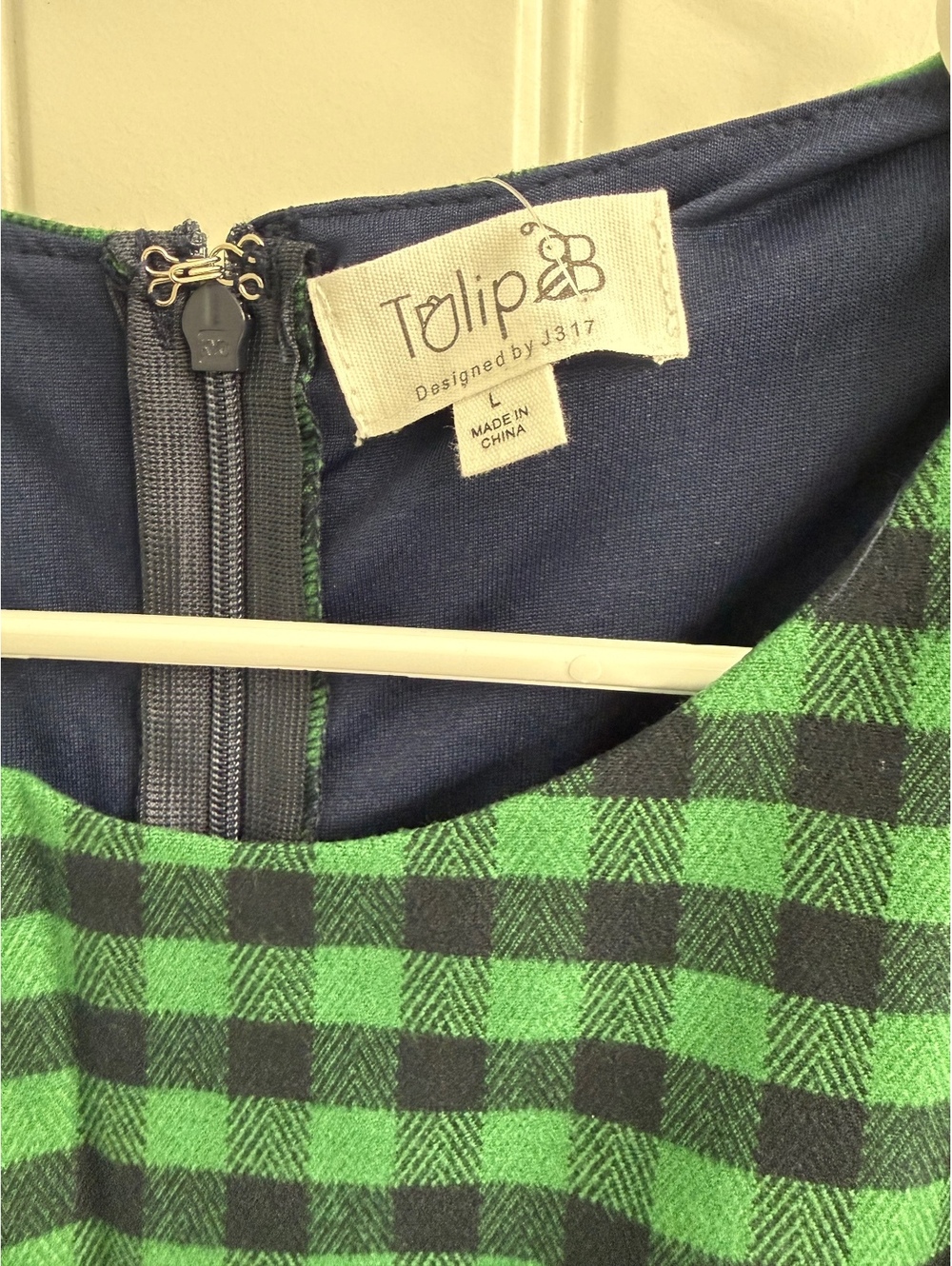 Tulip B Green and Navy Checkered Fit & Flare Dress - Picture 4 of 6